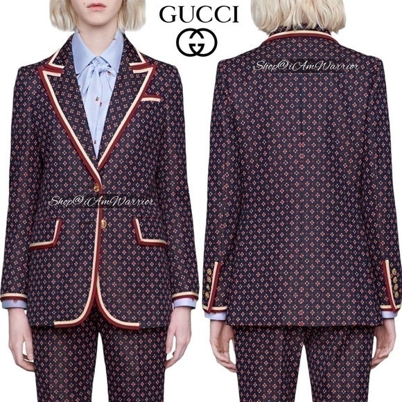 Gucci NWT navy & red geometric wool blend gold button blazer *Shop@iamwarrior - Picture 4 of 17